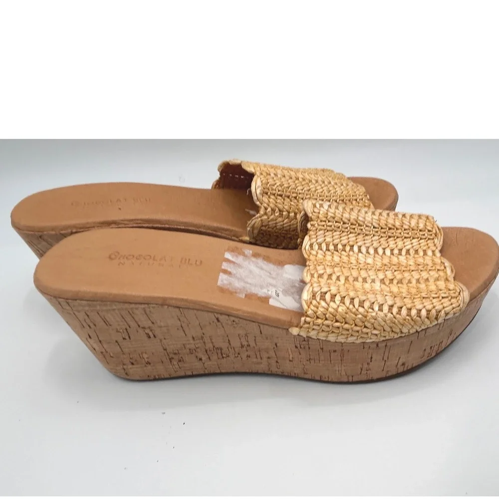 Chocolat Blu Gilda Raffia Platform Slide Sandals Size 8 Resort Boho Chic Beach